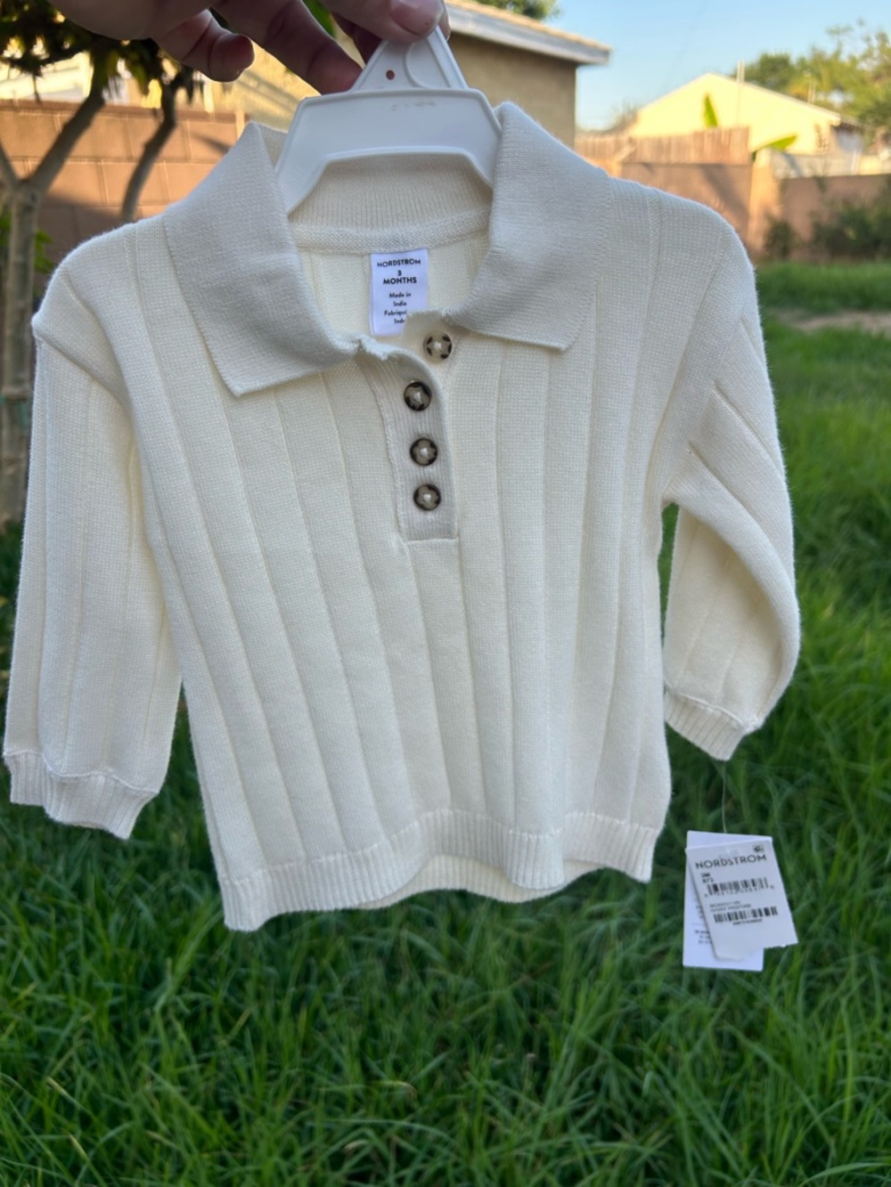 Nordstrom Cream Ribbed Knit Polo Top for Kids